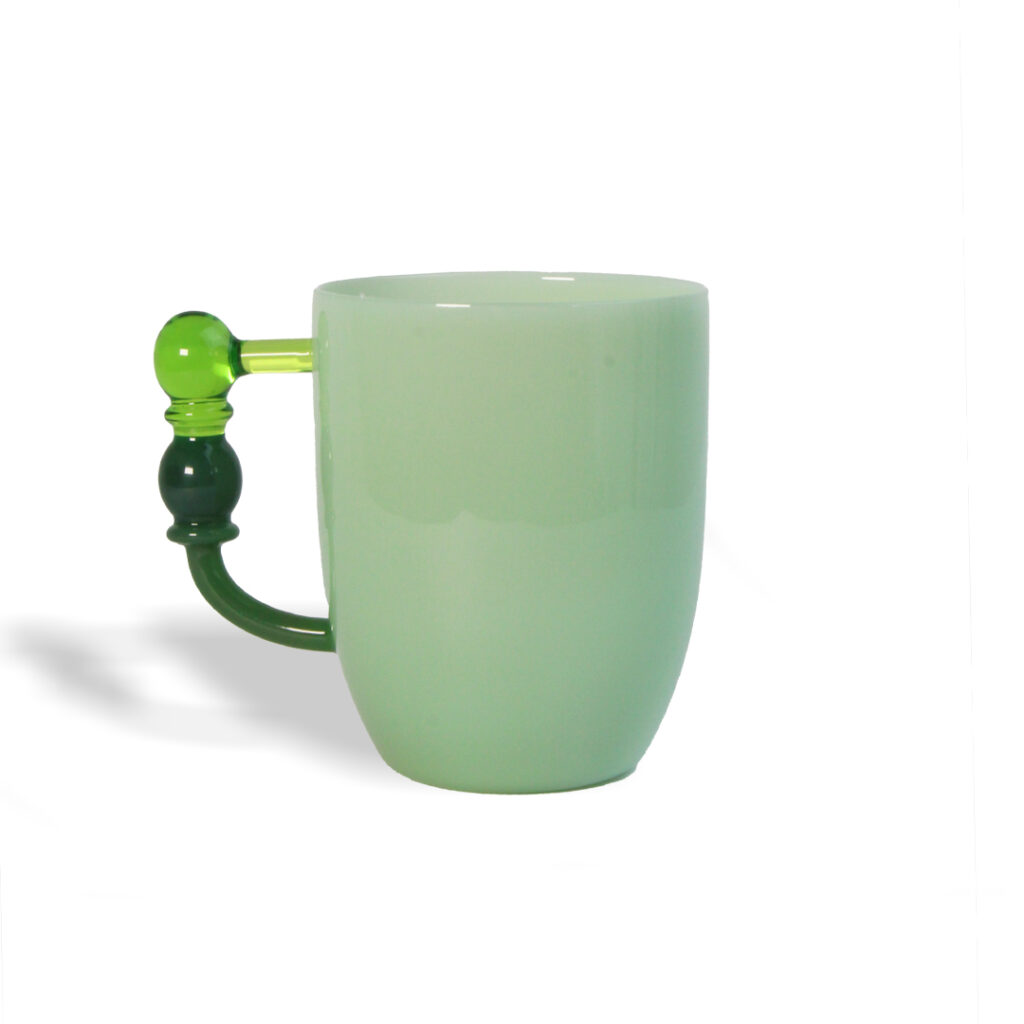 Mashrabiyeh Glass Mug with Handle | Milky Green 300ml