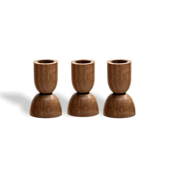 Walnut Oval Candle Holders - Set of 3