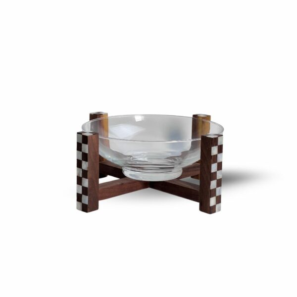 Naseej Walnut Stand with Glass Bowl – Small