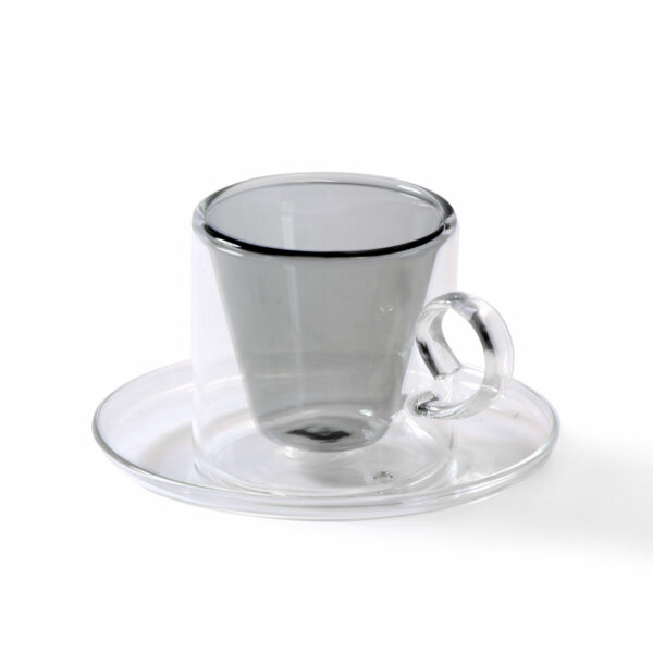 Turkish Coffee Cup Set 4 - Grey Double Wall with Handle