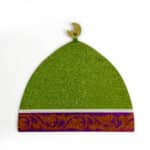 Metal dangler, in 2D form, glittered, in green color, with a hanger at the crescent.