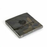 Printed napkins, grey base color, with golden-print dotted Arabic calligraphy pattern. Napkin size 30x30cm when open, 3ply tissue, 20 napkins per pack.