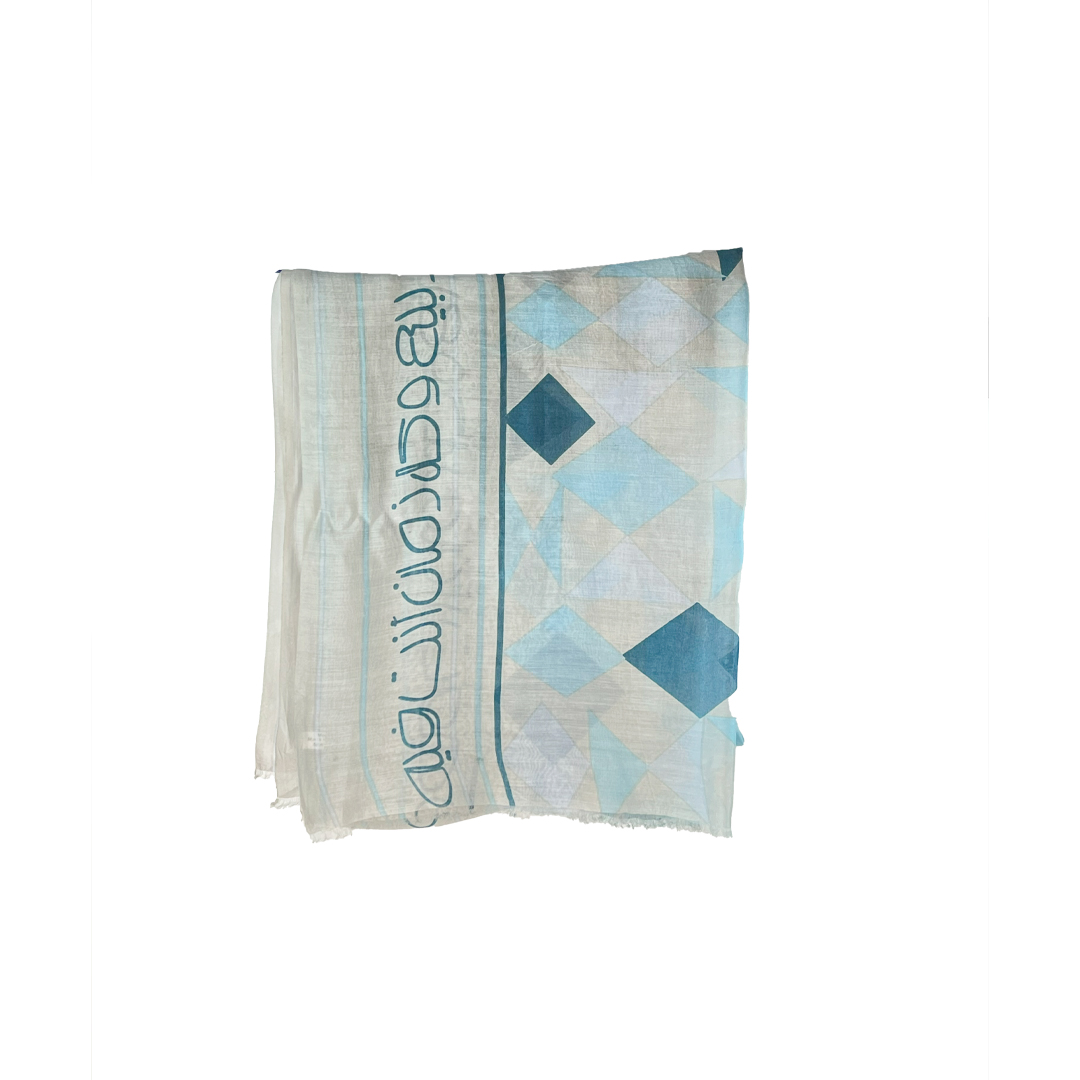 418 Elegant Rabee Blue Design Scarf – Luxurious Silk and Modal Blend