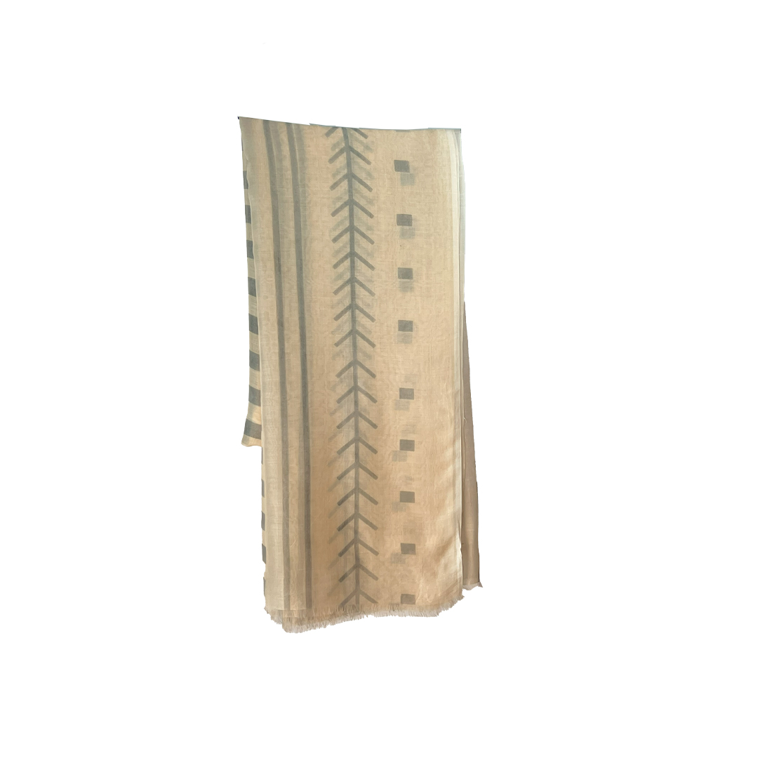 425 Elegant Print Scarf - Silk and Modal Sadu Beige