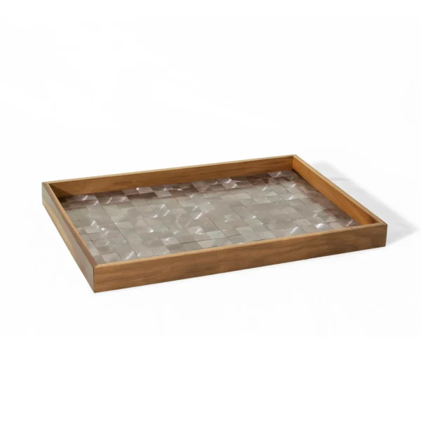 Jawhar Rectangular Walnut Serving Tray – Luxury Silver Still Steel Interior (48×32.5 cm)