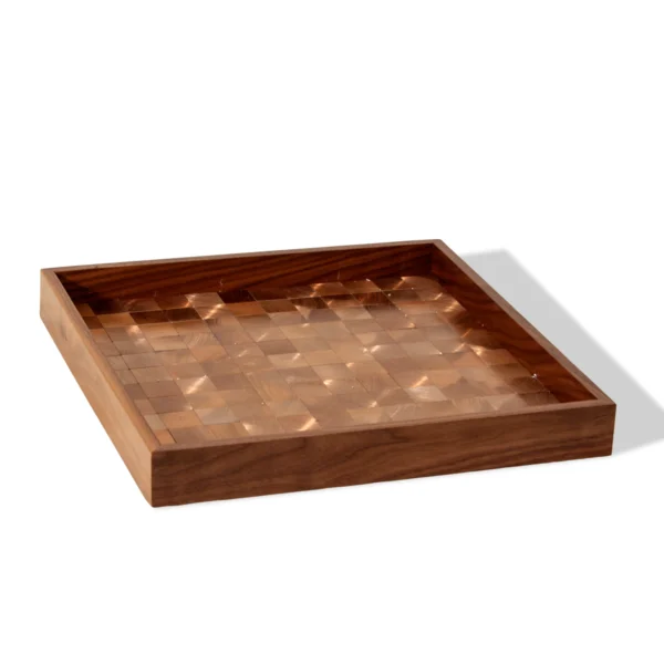 Jawhar Square Wooden Serving Tray – Luxury Gold Accent (32.5 cm)