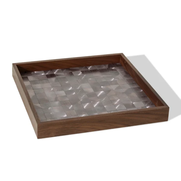 Jawhar Square Wooden Serving Tray – Luxury Silver Accent 32.5 cm