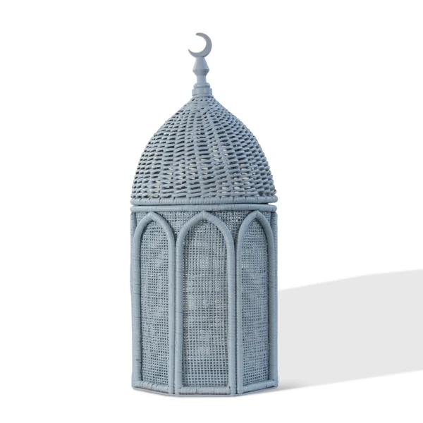 Rattan Majles Large Minaret – Mist Light Blue (H.60 cm) | Natural Rattan & Bamboo Ramadan 2026 Decor