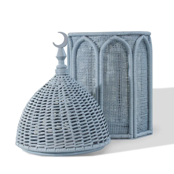 Rattan Majles Large Minaret – Mist Light Blue (H.60 cm) | Natural Rattan & Bamboo Ramadan 2026 Decor - Image 2