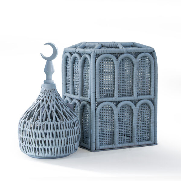 Rattan Majles Medium Dome – Mist Light Blue | Natural Rattan & Bamboo Ramadan 2026 Decor by Decoration One - Image 2