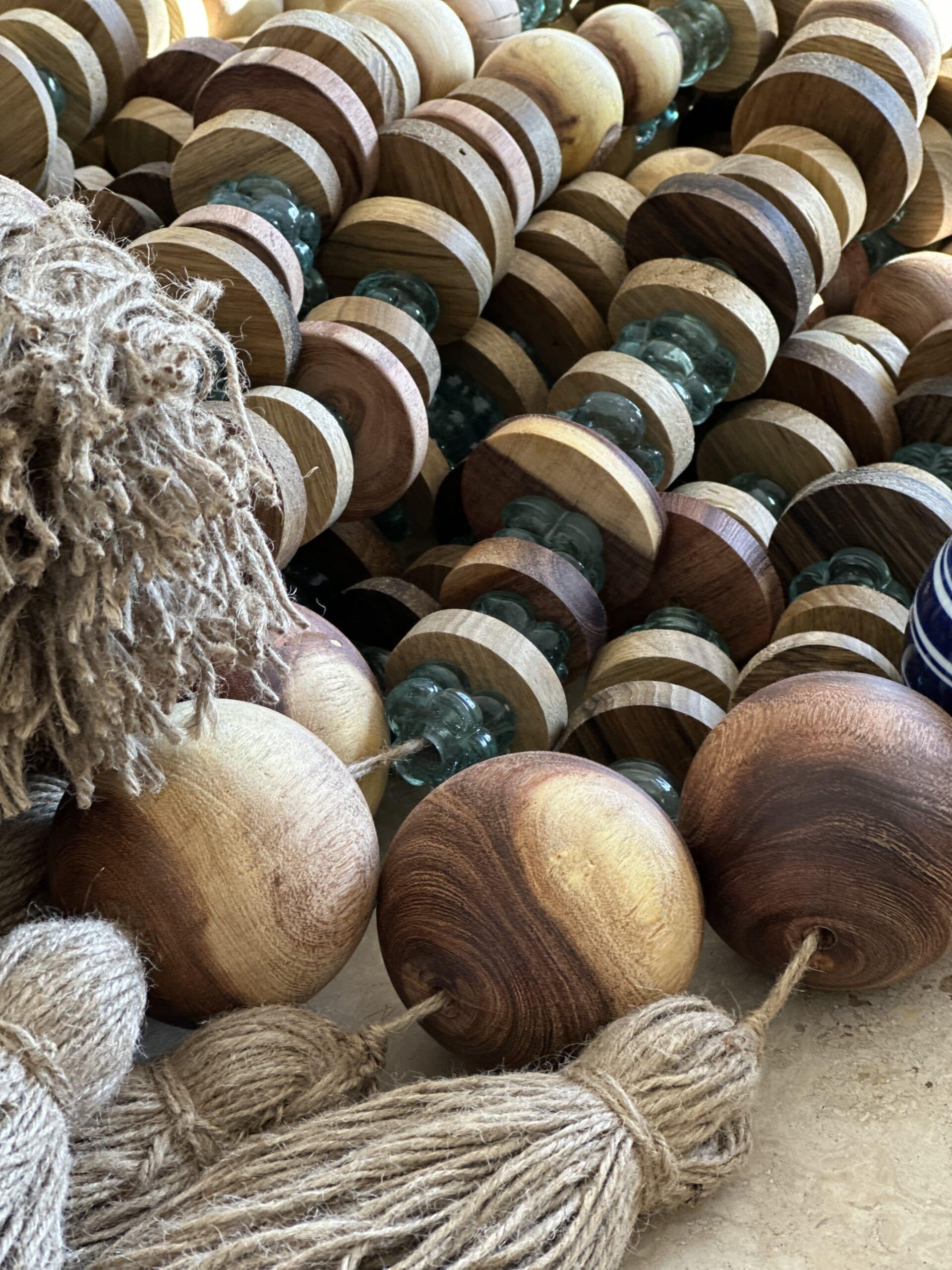 Lines Across The Desert - wood, glass and rope necklace design