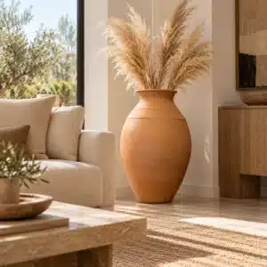 Large Terracotta Floor Vase Styled in a Modern Living Room