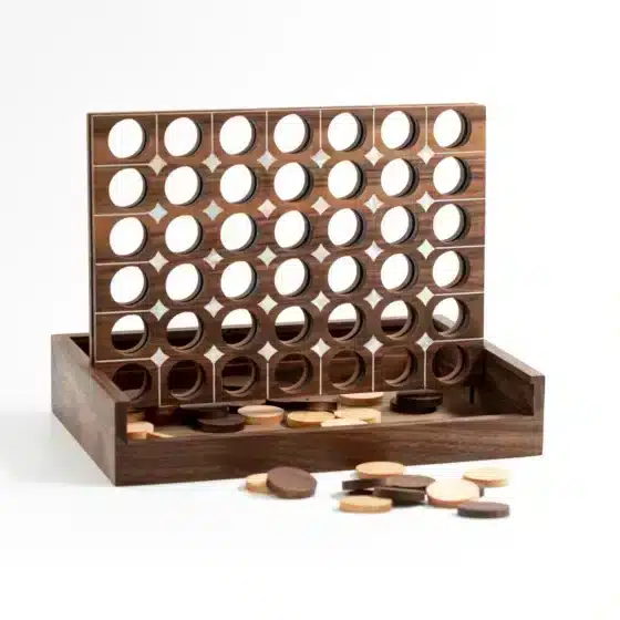 Wooden Connect Four Game with mother of pearl details
